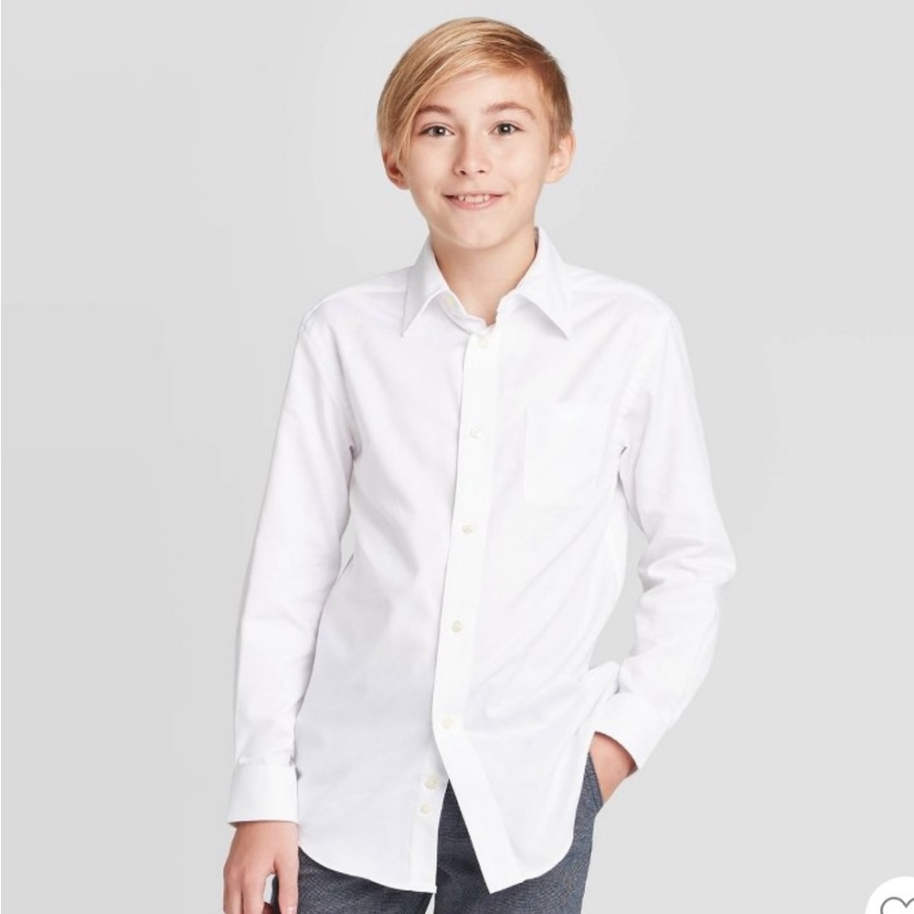 Cat and Jack White Herringbone Button-Up Dress Shirt Boys 4T NWT